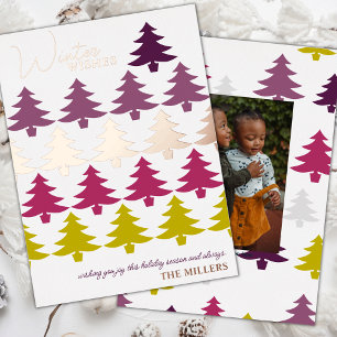 Winter Wishes Christmas Trees Photo Foil Holiday Card