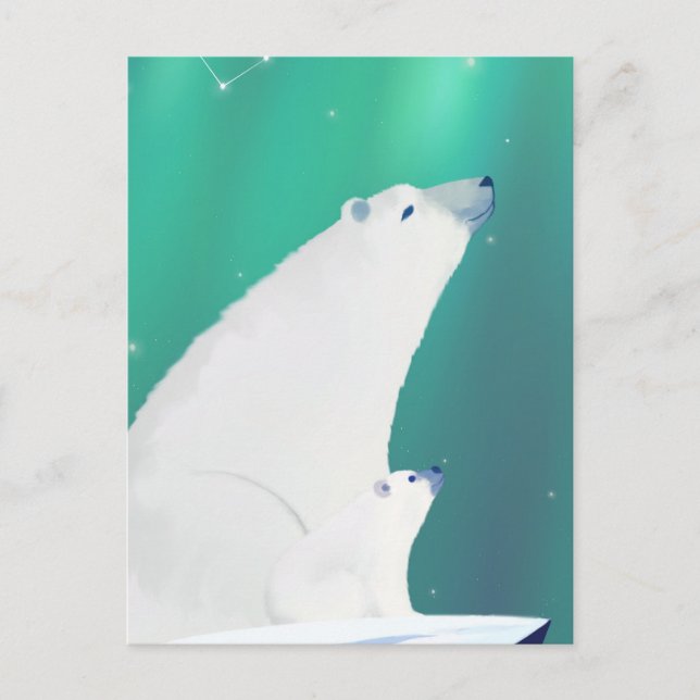Winter Wishes-Happy Polar Bear Illustration   Holiday Postcard (Front)