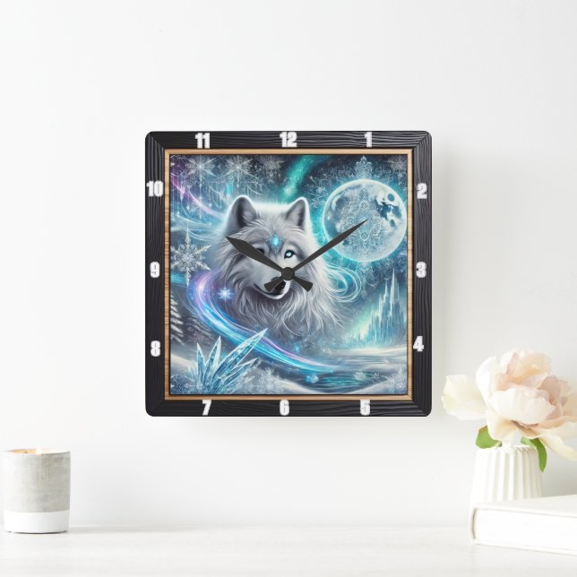 Winter Wolf Moon  Square Wall Clock (Home)