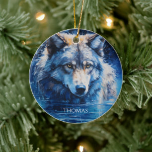 Winter Wolf Personalized Name  Ceramic Ornament