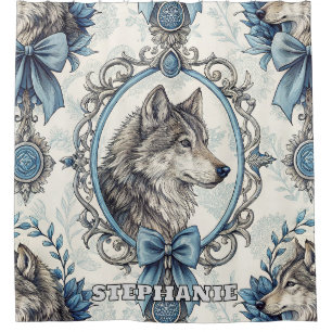 Winter Wolf Portrait in Ornate Blue & Grey Frame