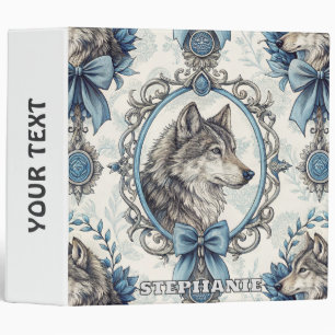 Winter Wolf Portrait in Ornate Blue & Grey Frame Binder