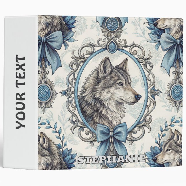 Winter Wolf Portrait in Ornate Blue & Grey Frame Binder (Front/Spine)