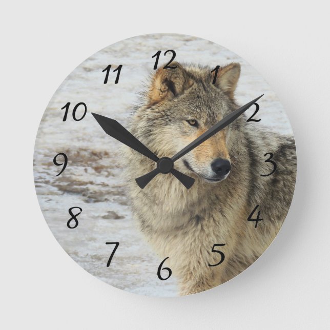 Winter Wolf Round Clock (Front)