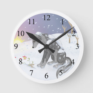 Winter Wolf Round Clock