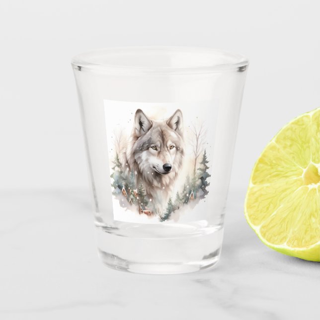 Winter Wolf Shot Glass (Front)