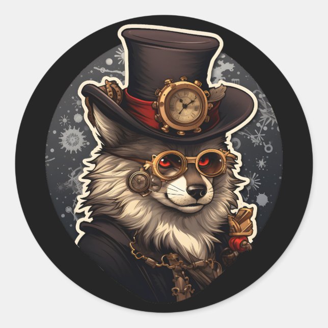 Winter wolf steampunk classic round sticker (Front)