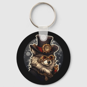 Winter wolf steampunk keychain
