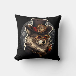Winter wolf steampunk throw pillow