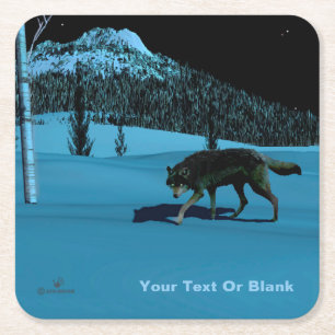 Winter Wolf - Tapetum Lucidum Square Paper Coaster