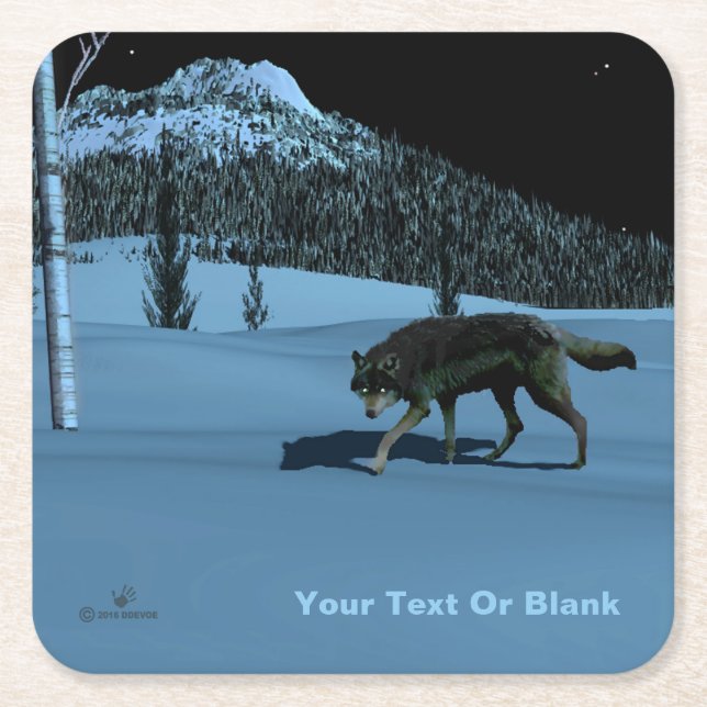 Winter Wolf - Tapetum Lucidum Square Paper Coaster (Front)