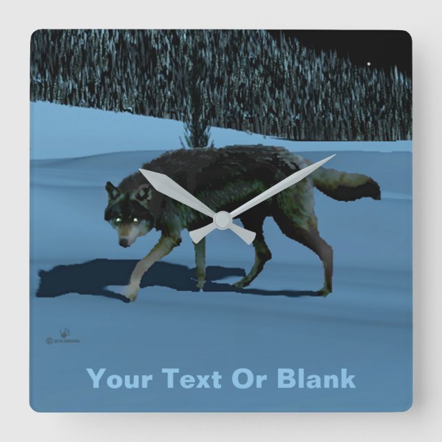 Winter Wolf - Tapetum Lucidum Square Wall Clock (Front)