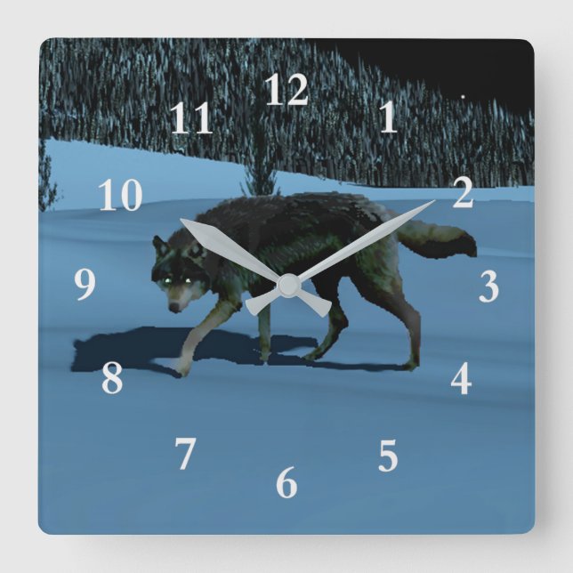 Winter Wolf - Tapetum Lucidum Square Wall Clock (Front)