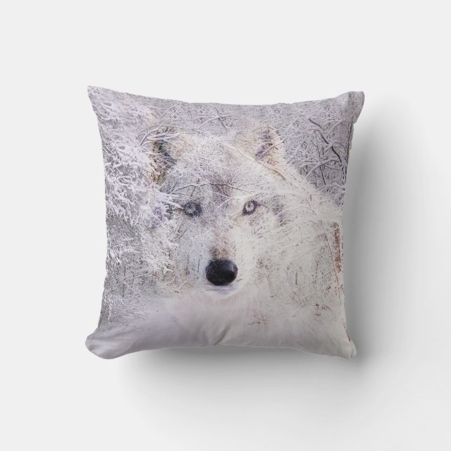 Winter wolf throw pillow (Front)