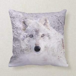 Winter wolf throw pillow