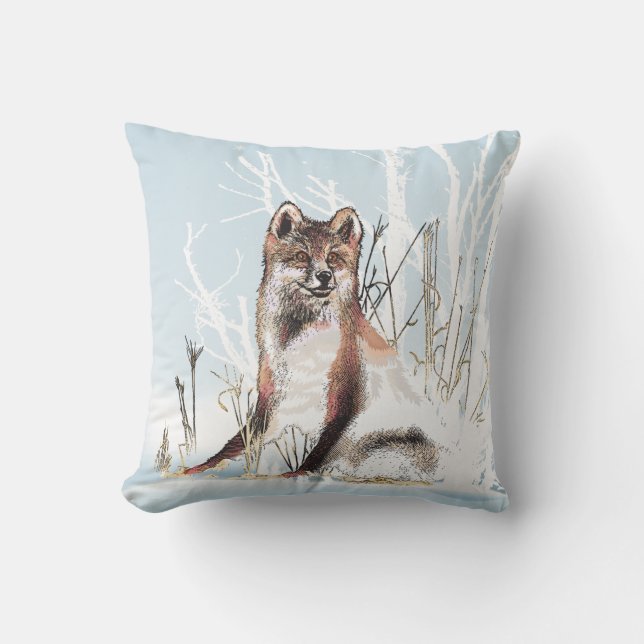 Winter Wolf Throw Pillow (Front)
