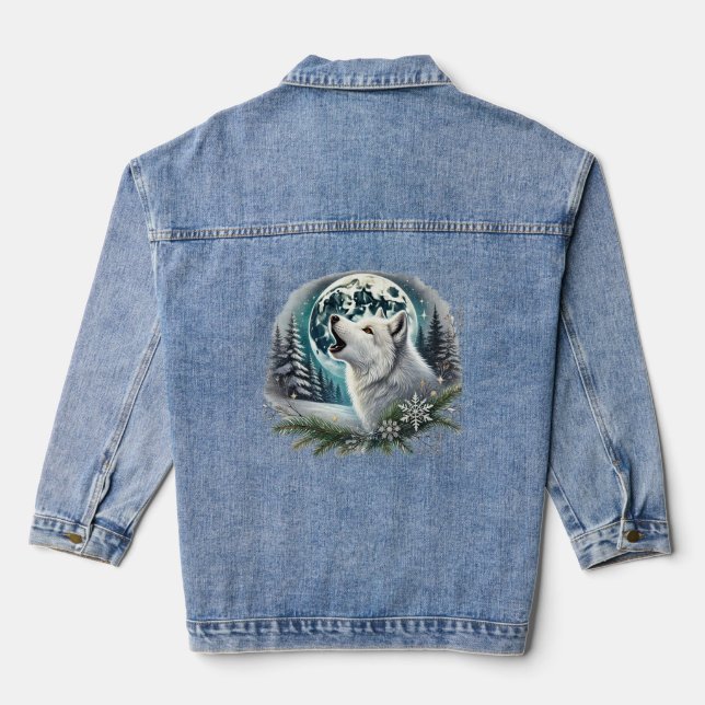 Winter Wolf Under the Moon Denim Jacket (Back)