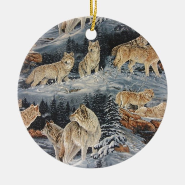 Winter Wolves Ceramic Ornament (Front)