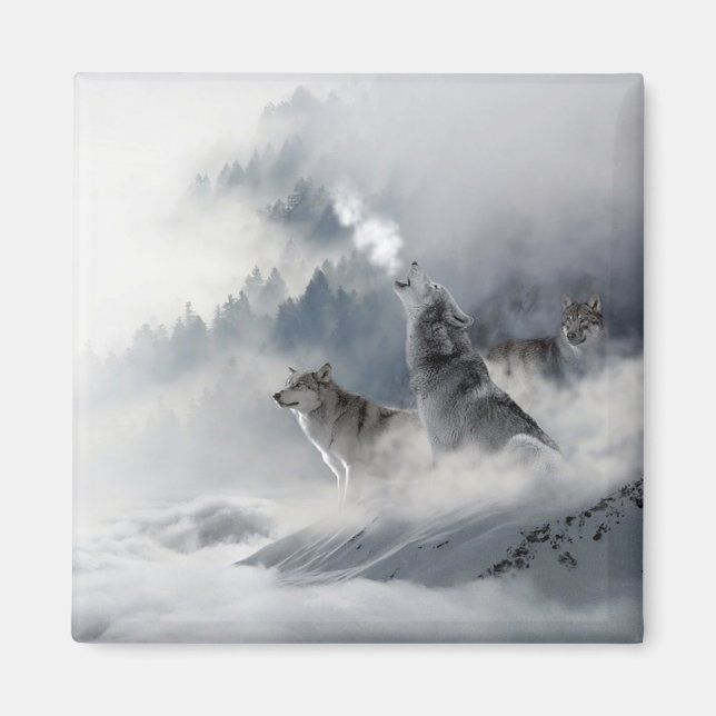 Winter Wolves With Snow Howling Magnet (Front)