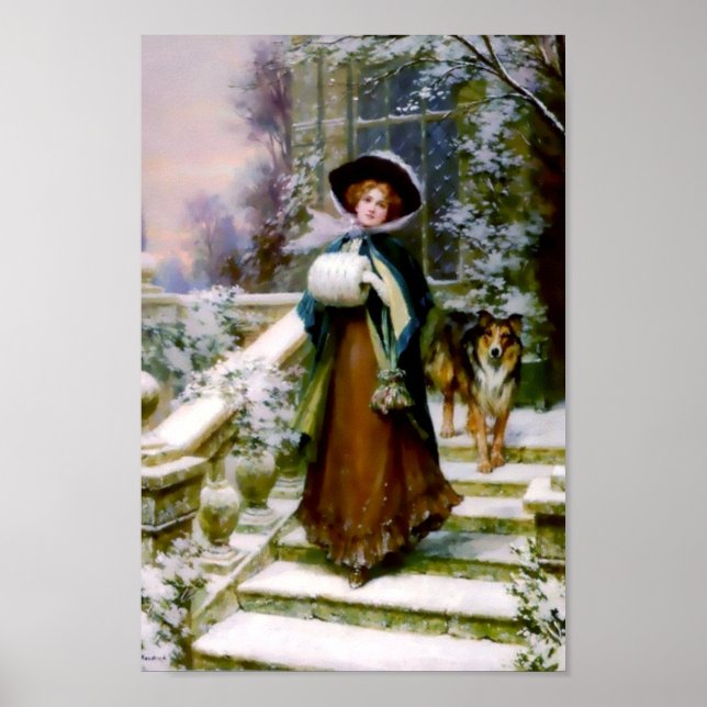 Winter Woman Collie Dog Poster (Front)