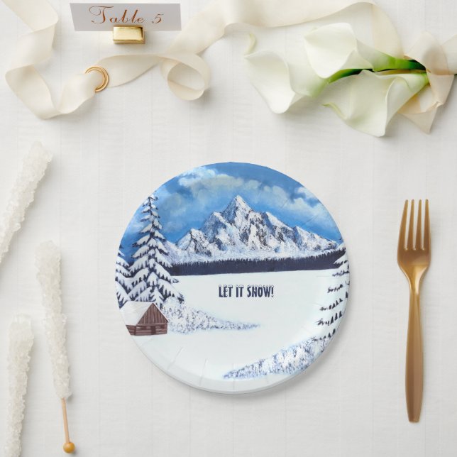 Winter Wonder Scene Round Paper Plates (Wedding)