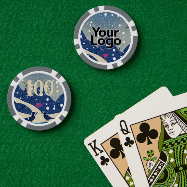 Winter Wonder Snow Birds In Love Pink Heart  Poker Chips (Poker Table (Double))