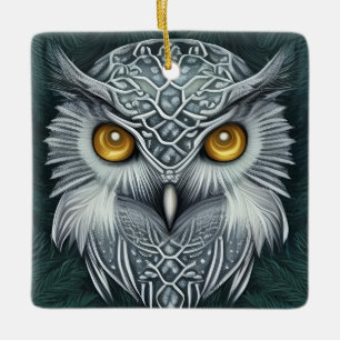 Winter Wonder Snow Owl Beauty Ceramic Ornament