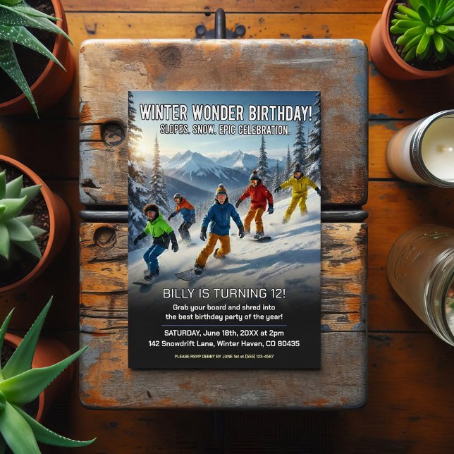 Winter Wonder Snowboard Birthday Party Postcard (Creator Uploaded)