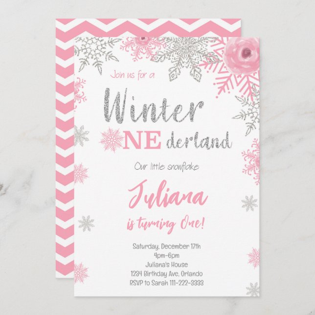 Winter Wonderland 1st Birthday Invitation (Front/Back)