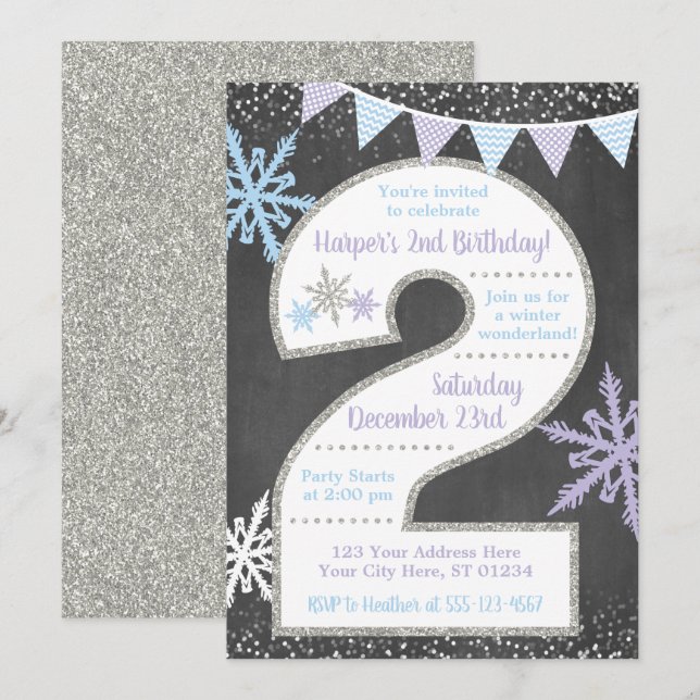 Winter Wonderland 2e Invitation anniversaire (Devant / Derrière)