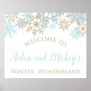 Winter Wonderland Affiche de bienvenue bleue et or