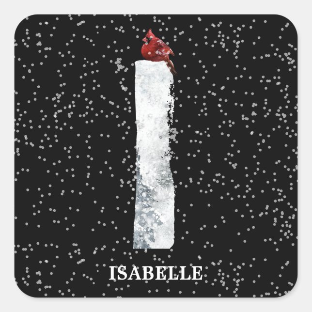 Winter Wonderland Alphabet I Monogram | Red Bird Square Sticker (Front)