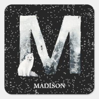 Winter Wonderland Alphabet M Monogram | Snow Wolf
