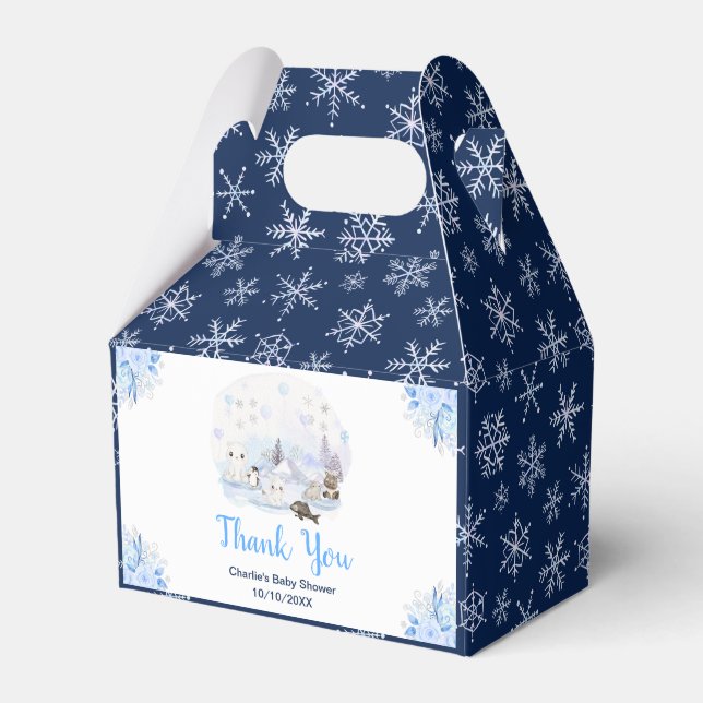 Winter Wonderland Animals Baby Shower Thank You Favor Box (Front Side)