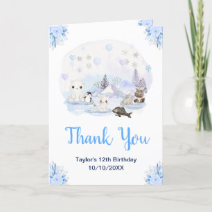 Winter Wonderland Animals Birthday Party Thank You Card
