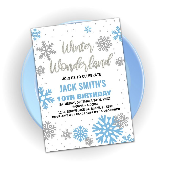 Winter Wonderland Anniversaire Invitations Bleu Bl (Winter Wonderland Birthday Invitations Blue White)