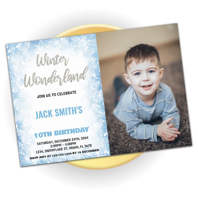 Winter Wonderland Anniversaire Invitations Bleu Ph (Winter Wonderland Birthday Invitations Blue Photo)