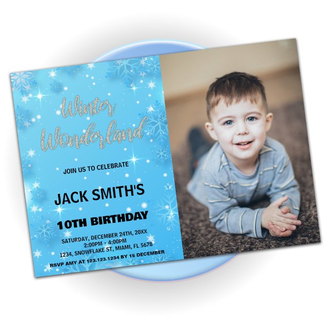 Winter Wonderland Anniversaire Invitations Bleu Ph (Winter Wonderland Birthday Invitations Blue Photo)