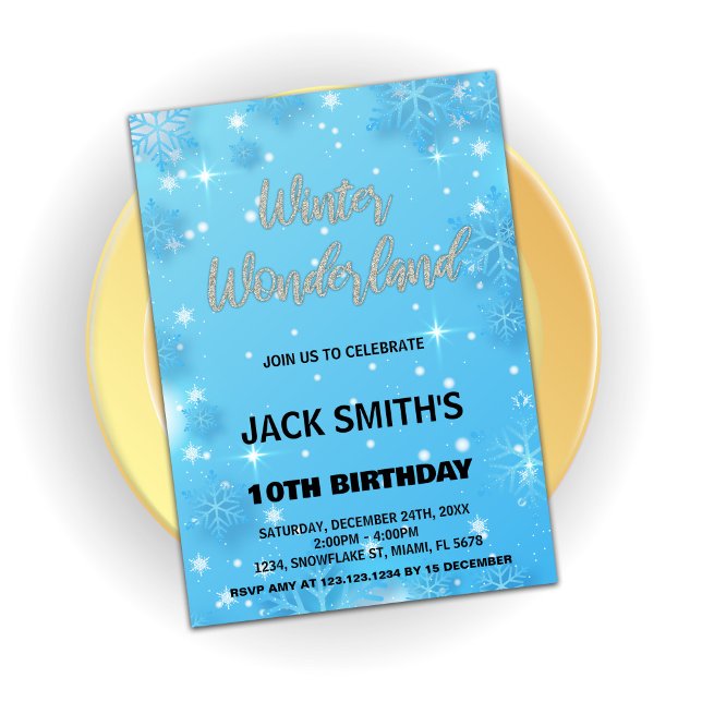 Winter Wonderland Anniversaire Invitations Blue Si (Winter Wonderland Birthday Invitations Blue Silver)