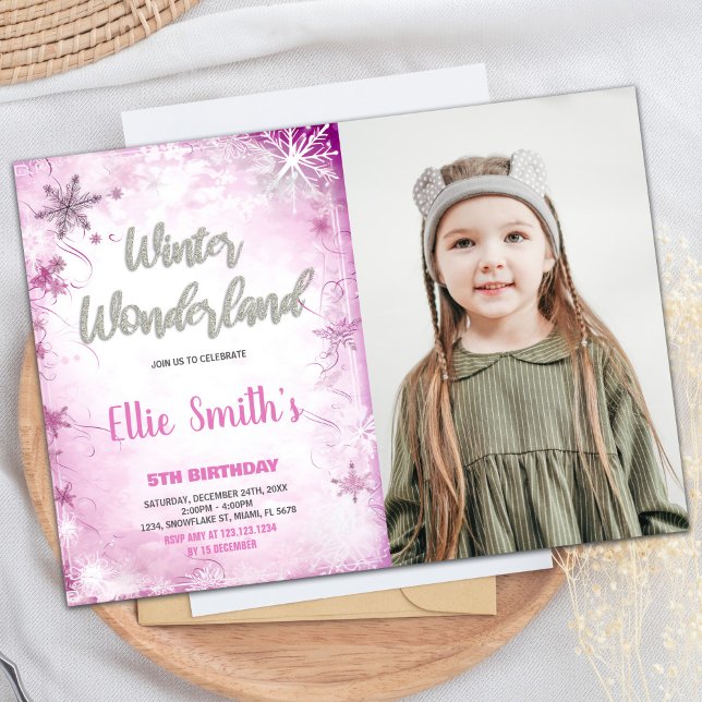 Winter Wonderland Anniversaire Invitations Pink ph (Winter Wonderland Birthday Invitations Pink photo)