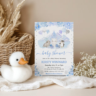 Winter Wonderland Arctic Animals Baby Shower Invitation