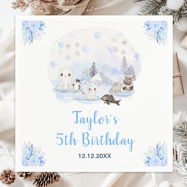 Winter Wonderland Arctic Animals Birthday Napkin (Creator Uploaded)