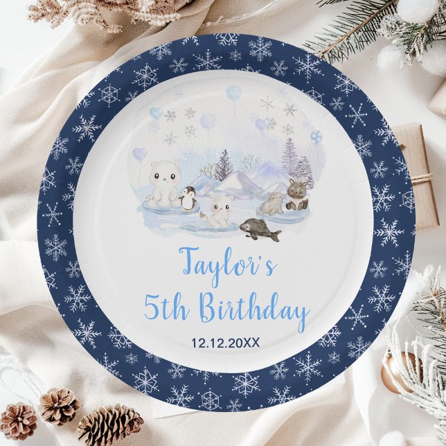 Winter Wonderland Arctic Animals Birthday Paper Plate (Creator Uploaded)