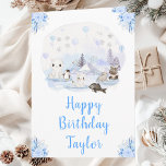 Winter Wonderland Arctic Animals Happy Birthday Card<br><div class="desc">This cute and whimsical birthday card can be personalized with a name or title, such as mom, daughter, granddaughter, niece, friend etc. It features a watercolor winter wonderland scene with adorable arctic animals, such as a polar bear, penguin, cat, whale, seal and a moose. In the background are snow capped...</div>