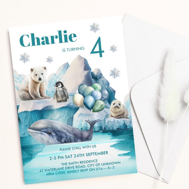 Winter Wonderland Arctic Animals Kids Birthday Invitation (Creator Uploaded)