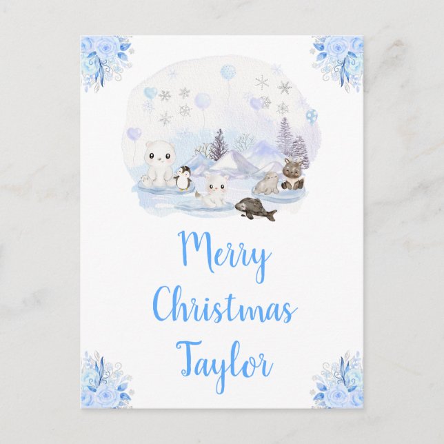 Winter Wonderland Arctic Animals Merry Christmas Holiday Postcard (Front)