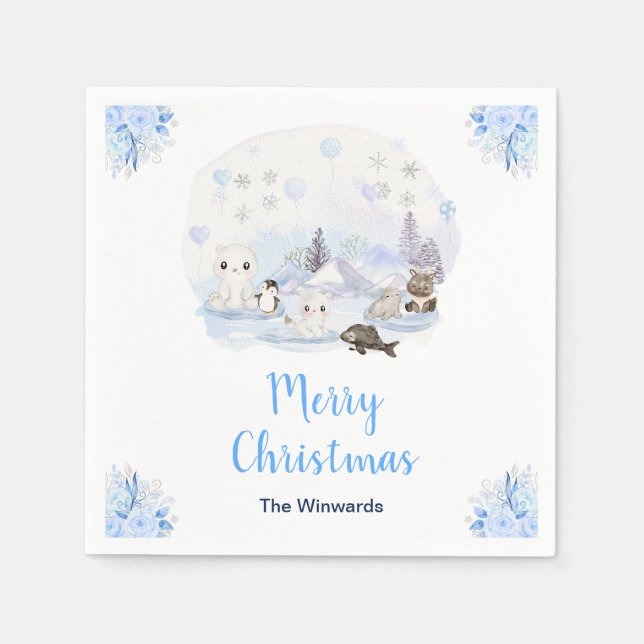 Winter Wonderland Arctic Animals Merry Christmas Napkin (Front)