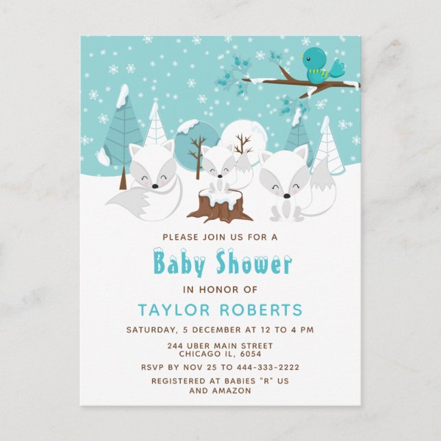 Winter Wonderland Arctic Fox Baby Shower Postcard (Front)