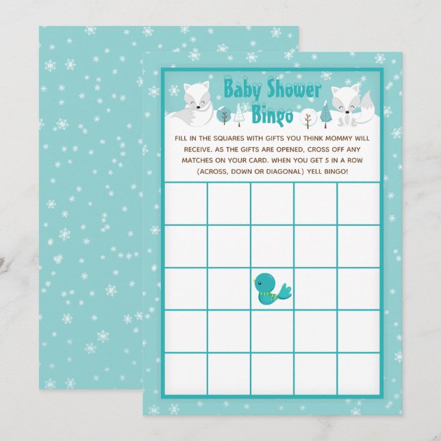 Winter Wonderland Arctic Foxes Baby Shower Bingo Invitation (Front/Back)