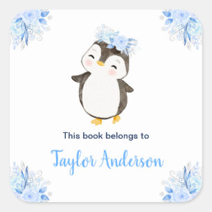 Winter Wonderland Arctic Penguin Kids Bookplate Square Sticker